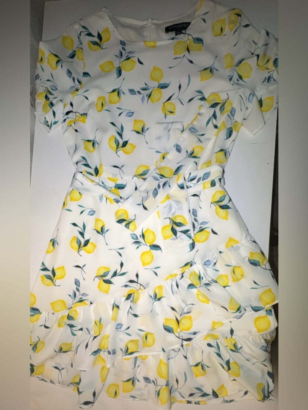 White Lemon Print Wrap Dress